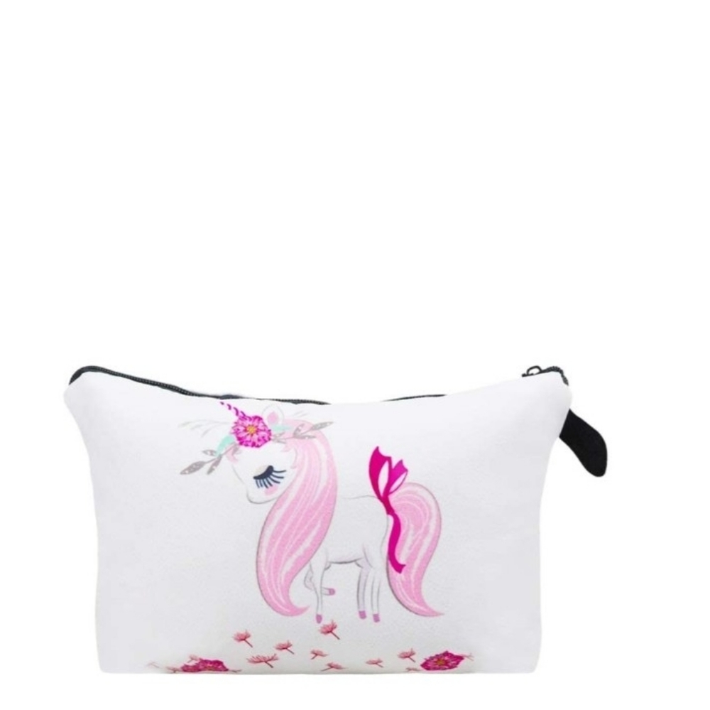 White&Pink Polyester Unicorn Makeup Bag